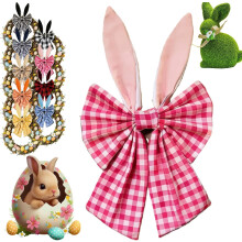 16" Rabbit Ear Wreath Bow with Metal Wire Ties, 4-Layer Wrinkle-Resistant Fabric, Reusable Easter Decoration