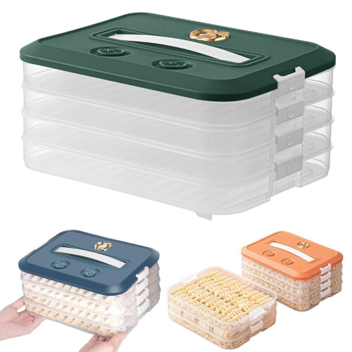 4-Layer Dumpling Freezer Case, Stackable Plastic Fridge Organizer with Lids – Compatible with Standard Refrigerators