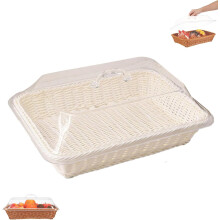 Handwoven Rattan-Style Bread Basket with Acrylic Lid