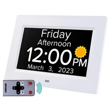 Digital Calendar Alarm Clock for Seniors 8 Alarms White