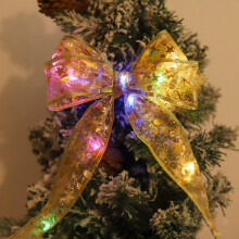 Copper Wire LED Christmas Ribbon Lights, Battery Powered 32ft Tree Garland Lights with Bows, Warm Glow for Holiday Parties, Weddings, and Home Decor