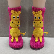 Women's Christmas cartoon animal wool floor socks pink