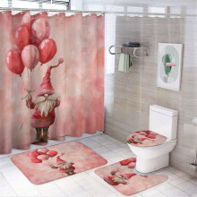 4 Pcs Shower Curtain Sets Gnome With Balloons with Rugs Toilet Lid Cover And Bath Mat Happy Mother's Day 12 Hooks for Bathtub Decor 72inch X 72inch