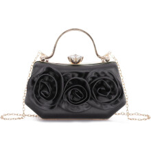 Women's floral satin evening clutch purse with chain strap