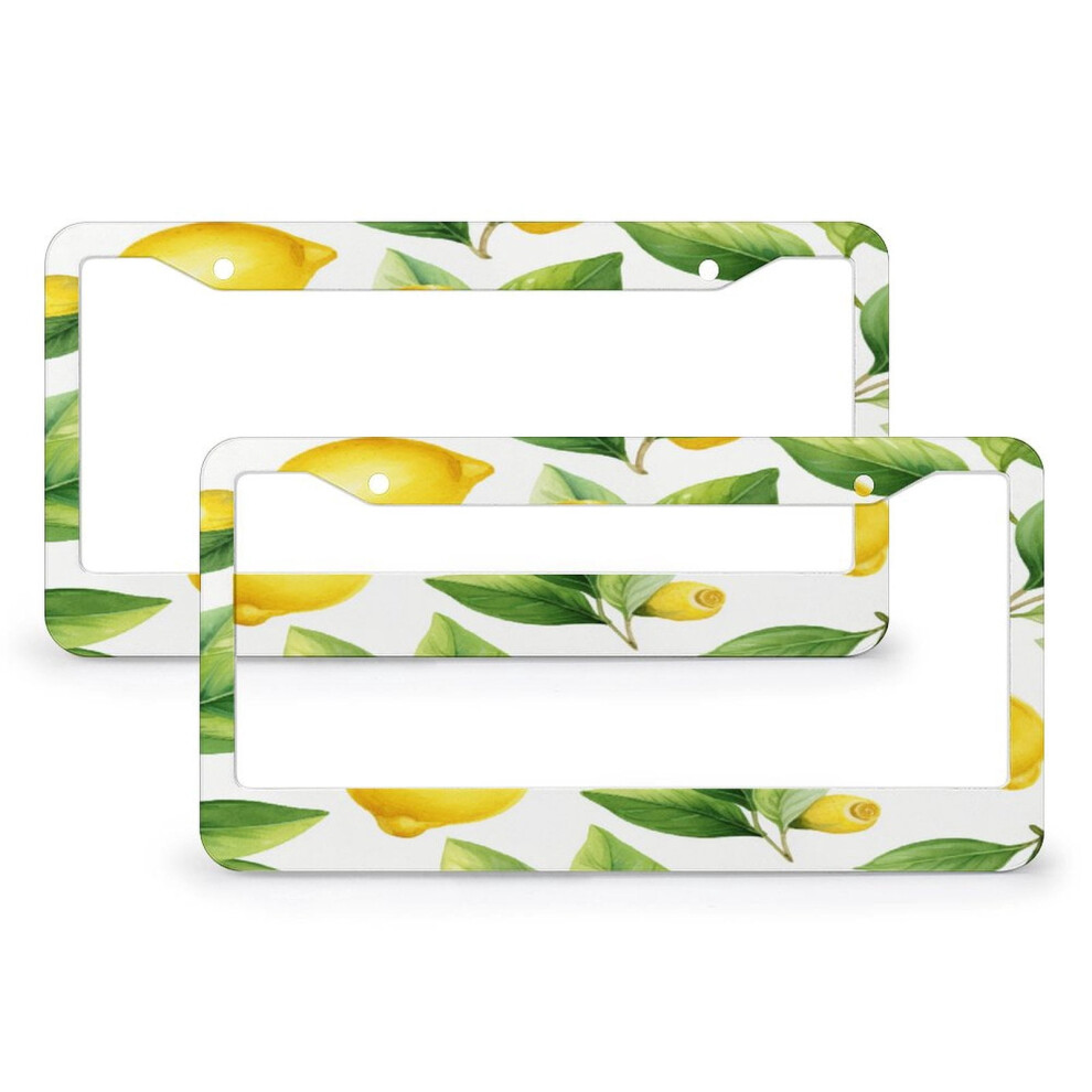Watercolor Lemon And Leaves License Plate Frame Green 971050792316
