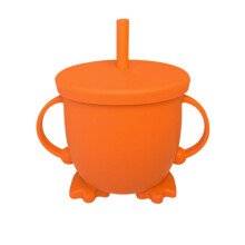 Silicone Straw Cup Double Ear Antidrop Orange One Size