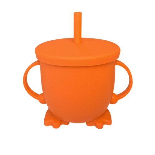 Silicone Straw Cup Double Ear Antidrop Orange One Size