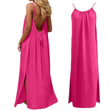Women's Casual Summer Sleeveless Open-Back Flowy Dress Pink