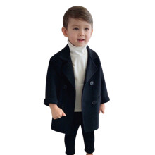 Kids Trench Coat Wool Double Plaid Black 3-4 Years