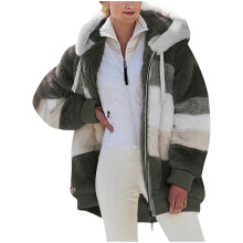 Warme pluche winterjas met capuchon voor dames in grote maten