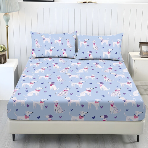 Queen Sheet Set Cooling Polyester Spandex 3-Pc Dog Blue
