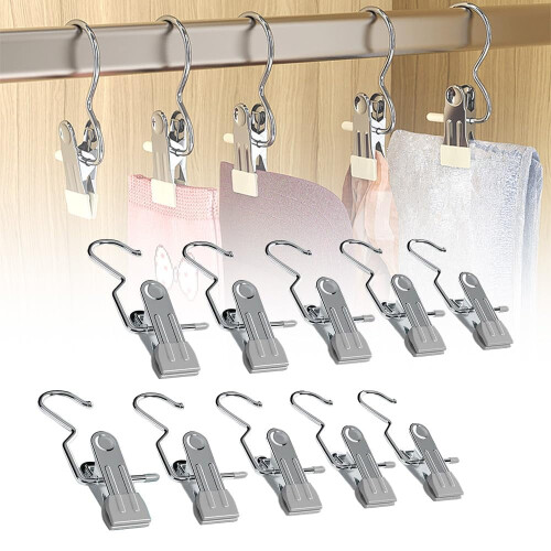 Stainless Steel Rotating Hanging Hook Clip for Clothes,