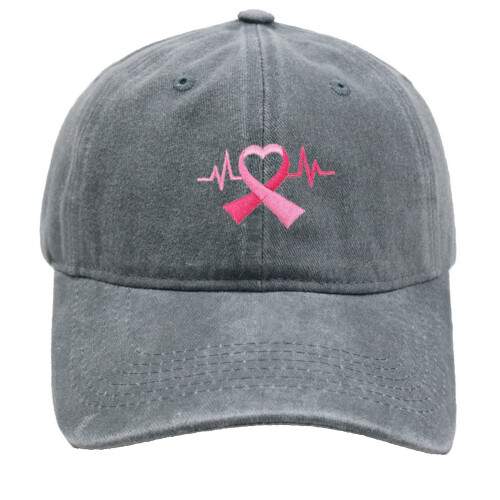 Pink Ribbon Baseball Cap Adjustable Denim Grey