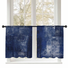 Navy Blue Abstract Graffiti Sheer Curtains 52x45 Rod Pocket