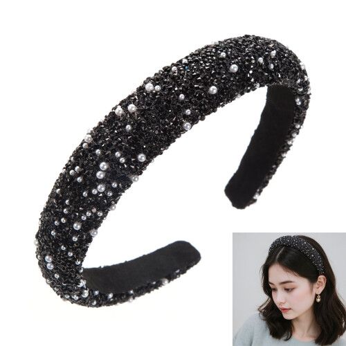 Tiara feminina elegante com strass e pérolas, modelo largo. 1