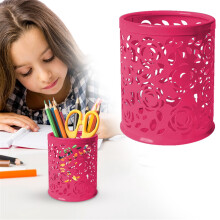 Pen Cup Set Metal Desk Organizer Round Square Non-Slip Base