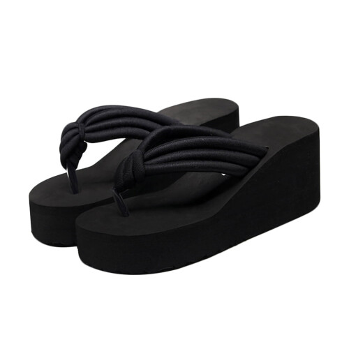 Black Knotted Platform Wedge Sandals Women 1 Pair