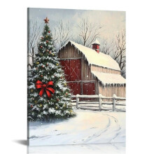 Red Barn Canvas Wall Art, Canvas Prints Wall Art for Living Room Bathroom Bedroom Office, Art Print Painting for Home Decorations - 16x20in