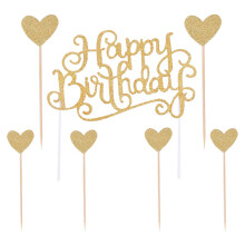 7 Pcs Shinny Heart Cake Toppers Cupcake Decoration Cake Picks for Kids Baby Shower Birthday Party (Happy Birthday)