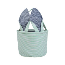 Easter Bunny Basket, Striped Seersucker Egg Bag, Lightweight Reusable Candy Basket with Fluffy Ears – 23.5x17cm, Compatible with Easter Gifts