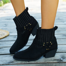 Willtoo Boots for Women Round Toe Chunky Heel Thin Sole Warm Suede Slip On Ankle Booties Comfortable Versatile Outdoor Wear Casual Boots