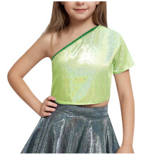 Girls One-Shoulder Short-Sleeve Sequin Crop Top