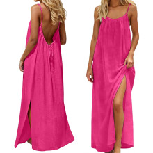 Women's sleeveless backless cami maxi dress pink flowy