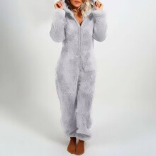 Pijama macacão feminino plus size em fleece com capuz de orelhas de gato