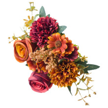 Fall Fake Flowers Bouquet – Artificial Roses & Chrysanthemums for Table Centerpiece, Wedding & Home Decor, Compatible with Real-Looking Arrangements