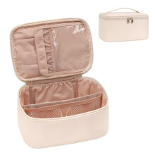 Portable Large Capacity Makeup Bag with Dividers, Black Toiletry Pouch for Women & Girls – Compatible with Travel