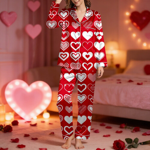 Kvinders Valentinsdag-pyjamassæt, blødt, 2-delt 1