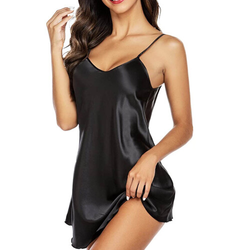 Satin-Mini-Nachthemd für Damen mit Wasserfallausschnitt 1