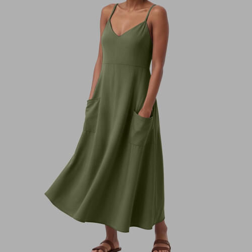 Women's Spaghetti Strap Maxi Dress Green S 1