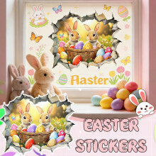 Easter Window Clings, 1 PCS Easter-Themed 3D Breakthrough Stickers Egg Bunny Window Clings, Spring Decor for Home Office School Party Decor