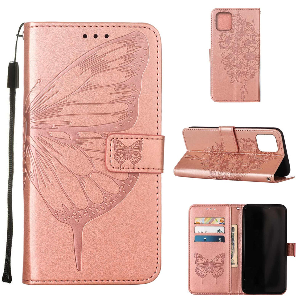 Iphone 13 Wallet Case Rose Embossed Butterfly Pu Gold 962125141610