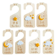 7x Baby Closet Organizers Cloth Size Organizers Wooden Durable Hanger Dividers Cloth Organizer for Bedroom Home Living Room Mom Gifts Yellow White
