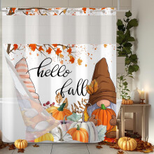 Fall Thanksgiving Shower Curtain with Snap in Liner,Gnomes and Pumpkin No Hook Fabric Bathroom Curtain,71" 83"