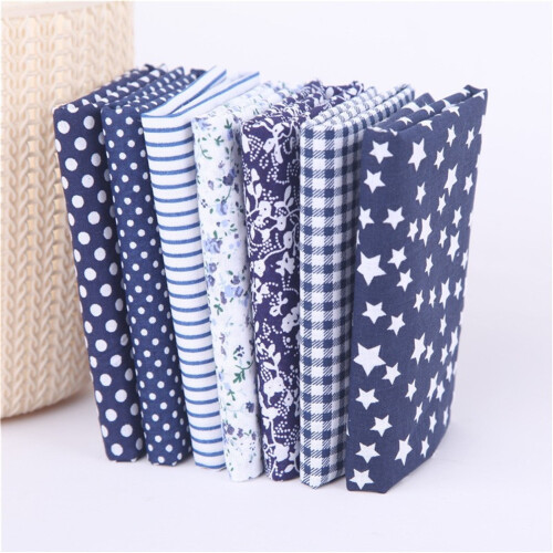 Blue Cotton Floral Patchwork Squares 25x25cm 7 pcs