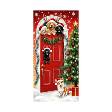 Christmas Door Cover 35x71 Inch – Snowflake & Cute Dog Xmas Banner, Photo Booth Prop, Winter Party Decoration