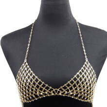Gold Beach Bra Chain with Crystals for Women