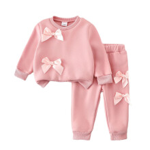 Girls 2-Piece Pink Bow Sweatshirt and Jogger Set 6-9 Months