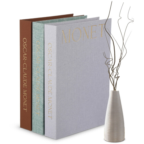 Decorative Linen Books Set Green Brown Gray 3 Pcs