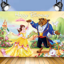 Cartoon Belle Princess Birthday Backdrop Photography Kids Party Supplies Happy Birthday Party Decorations 83''59''