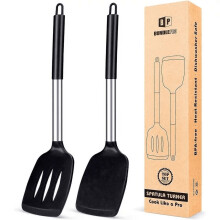 Confezione da 2 spatole solide in silicone, antiaderenti, con fori, resistenti al calore e senza BPA.