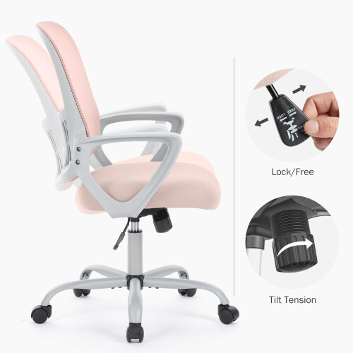 Ergonomic Desk Chair with Lumbar Support 250 lbs Pink 2