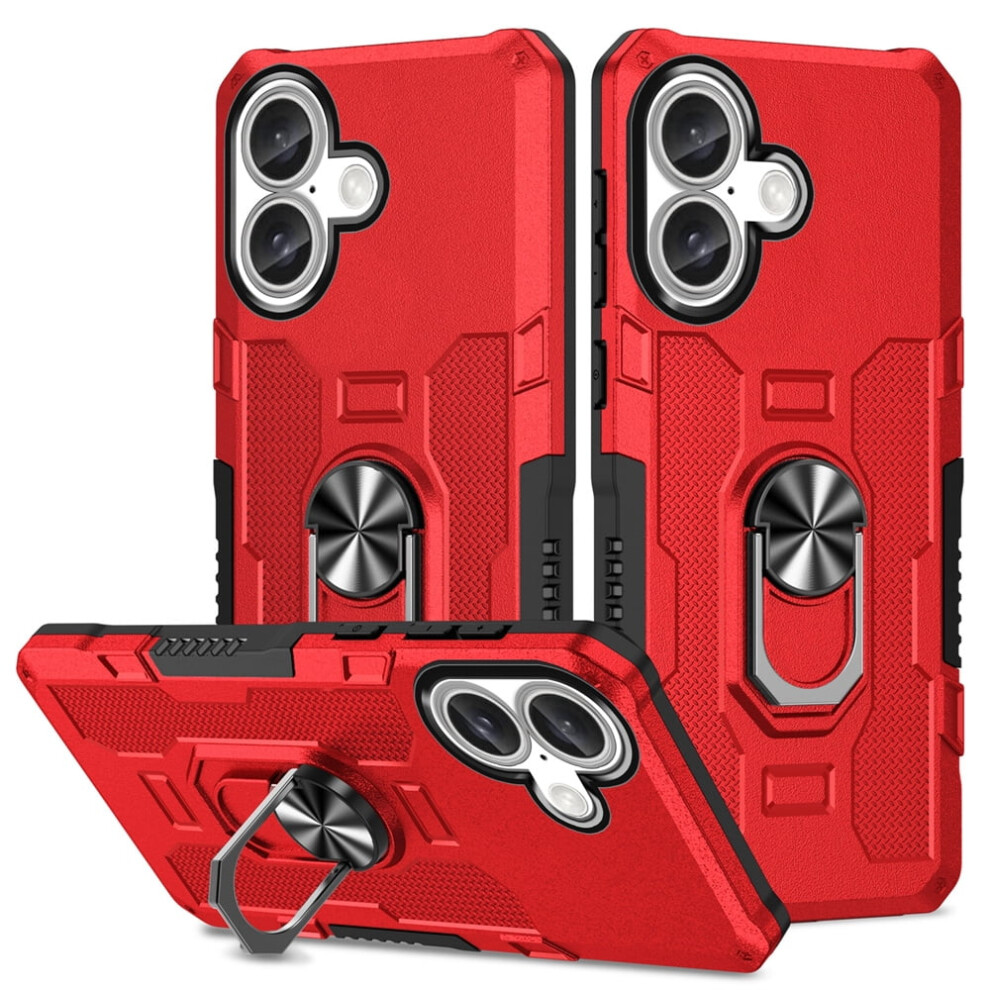 Rugged Defender Iphone 16 Case 6.1 Inch With Ring Red 9418476998676