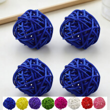 4 PCS Wicker Rattan Balls, 2 Inch Rattan Decorative Balls Vase Fillers for Wedding Party Centerpiece Bowls Home Decoration, Dark Blue