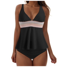 Women's Tankini Top with Tummy Control Color Block V-Neck
