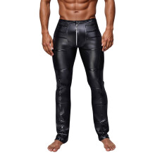 Men's Slim Fit Leather Trousers Stretch Elastic Waist