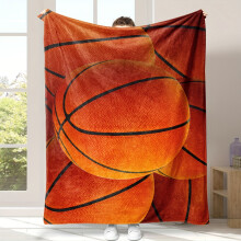 Basketball Printed Flannel Blanket Orange Black 100%